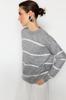 Women's Elegance Style Sweater Stone Boucle Striped Knitwear Sweater