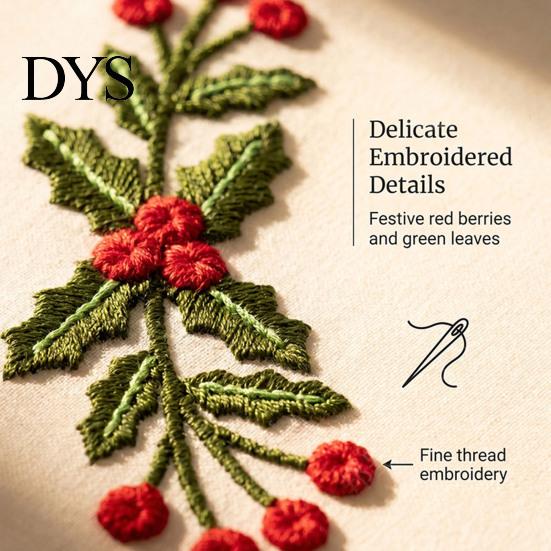 Autumn Harvest Table Settings Christmas Scalloped Embroidered Placemat, 15 Inch Cloth Place Mat with Holly Berries Waterproof Fabric Mats Leaves