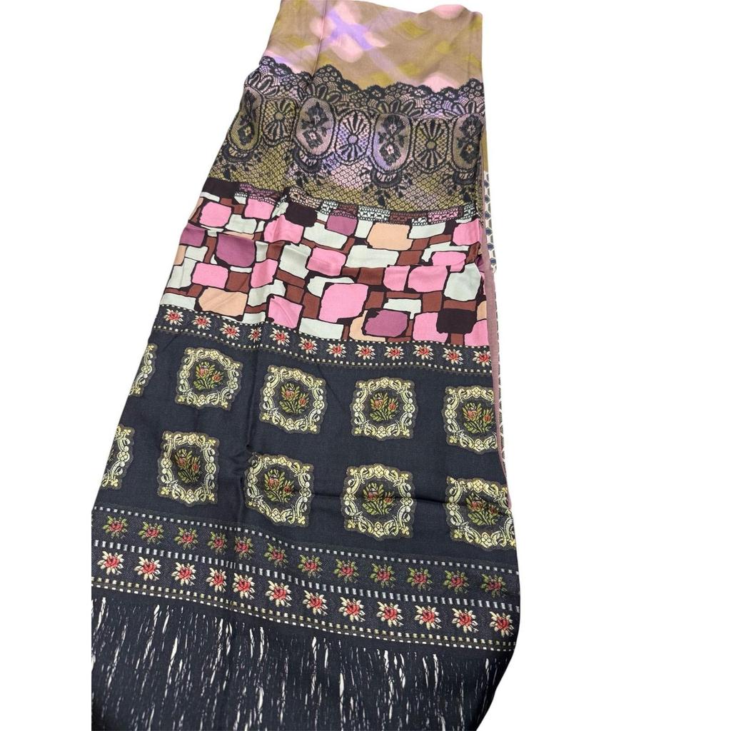Used Pierre Louis Mascia Large Stole, Classical All-over Print Stole, Geometric X Botanical Panel Pattern, Vintage Style