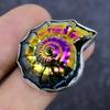 Anello in Argento Sterling 925 con Pietra Preziosa di Ammonite in Titanio Naturale Misura 7 V5Z19