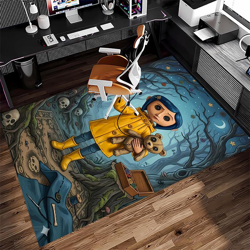 1 Stück Coraline Print Teppich - Weich, Waschbar, Rutschfest, Indoor-Matte für Bürostühle, Wohnzimmer, Home Office, Dekorativer Teppich