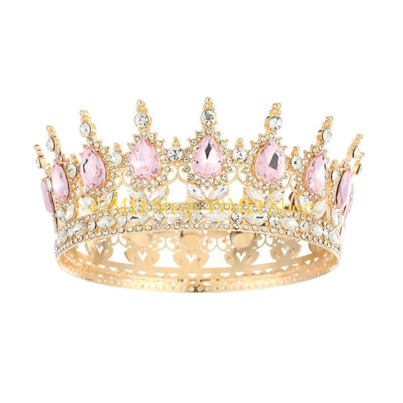 49MD Luxurious Adult Crown for Women Girls Elegant Headpiece Costume Hairpieces розовый