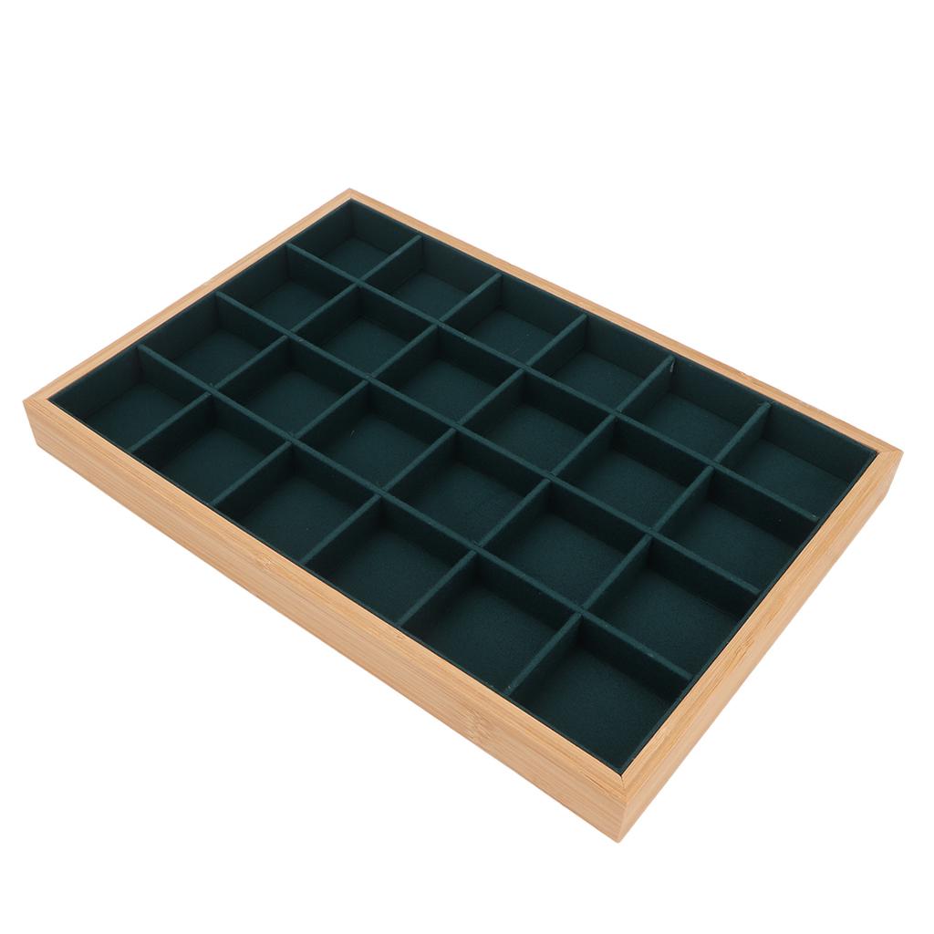 24 Fächer Schmucktablett Holz Armband Halskette Display Aufbewahrungsorganizer für Schaufenster Schublade Grün