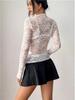 Elegant Long Sleeve Rose Lace Hollow Top - Women's French Design 2025