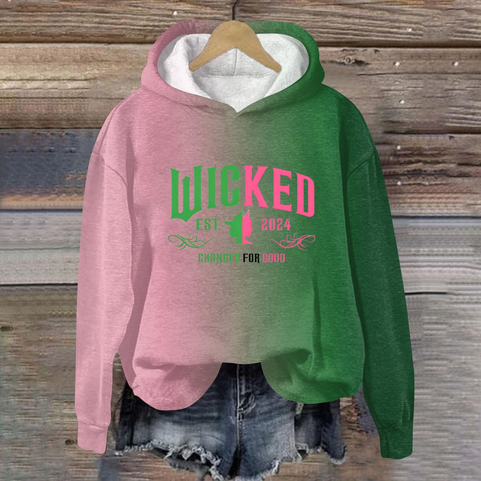 

Женский модный повседневный пуловер с длинными рукавами и принтом в виде ведьмы с капюшоном XXL светло-розовый