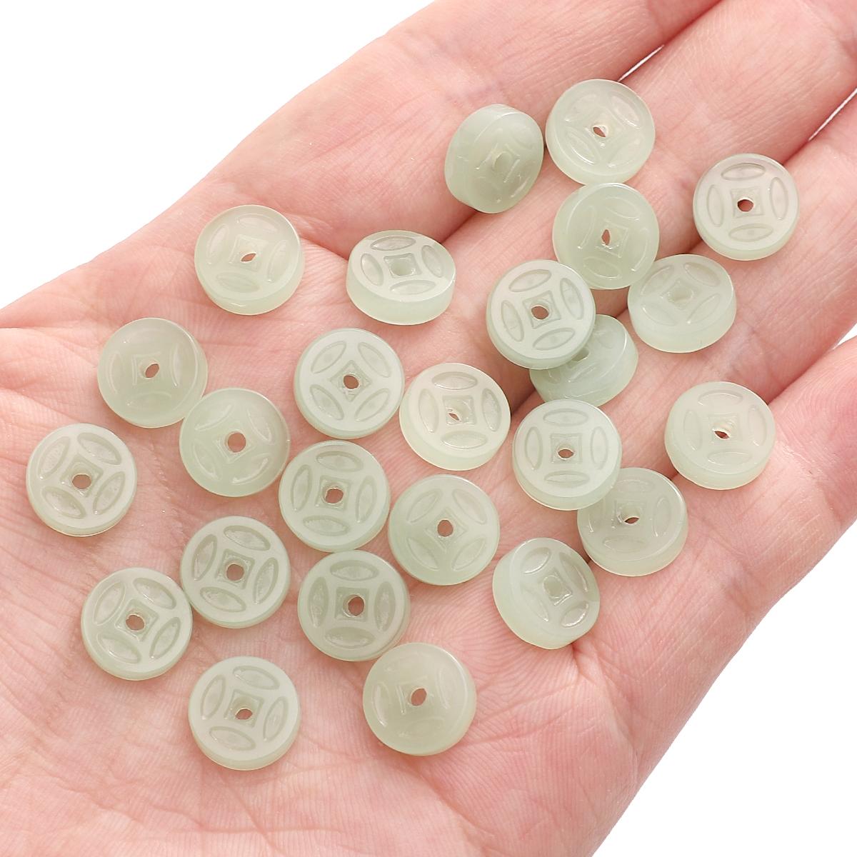 10Pcs [10mm] Glass Imitation Copper Coin Beads Lucky Coin Accessories Green Charm DIY Making Bracelet Necklace Lucky Pendant Accessories