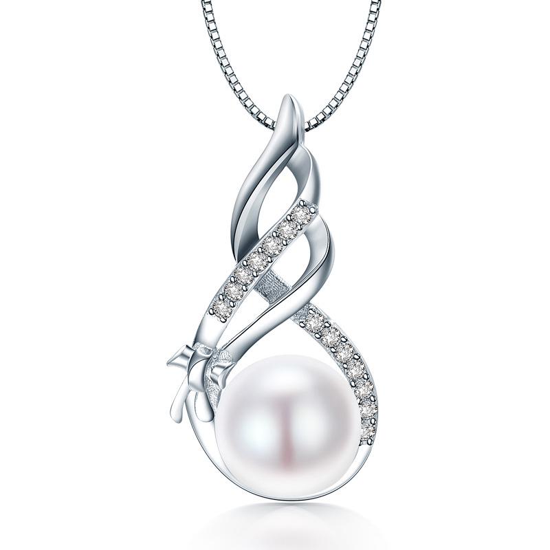 BELLA BOX European And American Steamed Bun Flat Pearl Pearl Bow Pendant Feminine Diamond Zircon Necklace Collarbone Chain Party Accessories