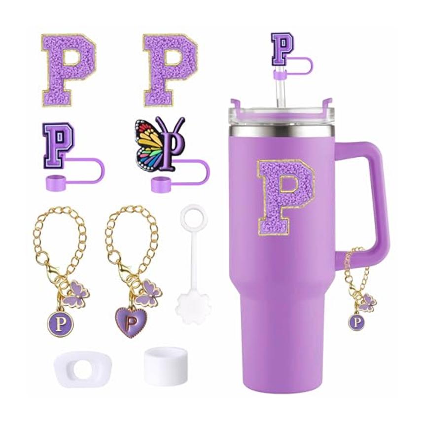 Cup Accessories Set Butterfly Straw Cover Cap for Stanley 30Oz/40Oz Sticker Decorations Initial Letter Charm Personalized