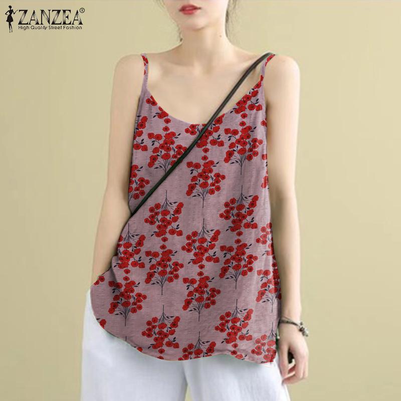 

ZANZEA Летние повседневные майки без рукавов с цветочным принтом и майками