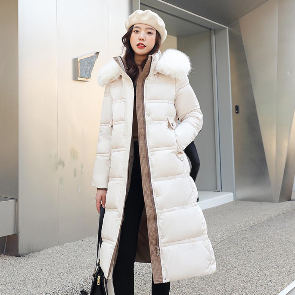 Winter new down cotton clothes women's long over-knee big fur collar Korean version slim and thin belt coat cotton