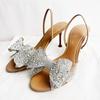 Fashion Luxury Glitter Rhinestone Bow Designer Heeled Sandals Women Summer Peep Toe Back Strap High Heels Elegant Party Wedding Shoes