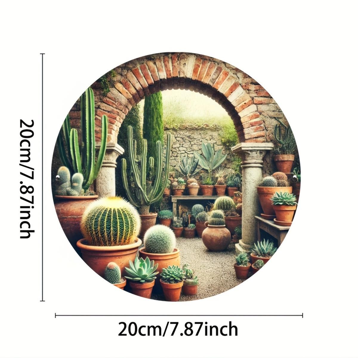 Pack Aluminum Cactus Engraving inch Round Farmhouse Wreath Sign Rustic Country Aluminum Wreath Plaque 20x20cm(8x8inch)