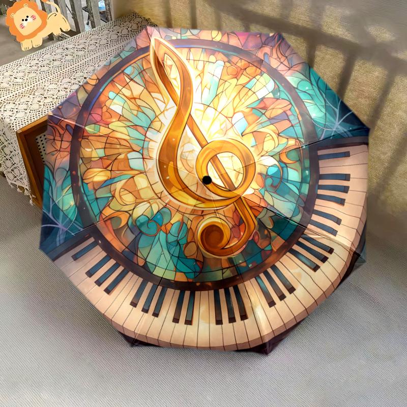 1 PC Automatic Folding Umbrella - Musical symbols Pattern, Portable & Foldable Design with 8 Ribs, Christmas Birthday Gifts