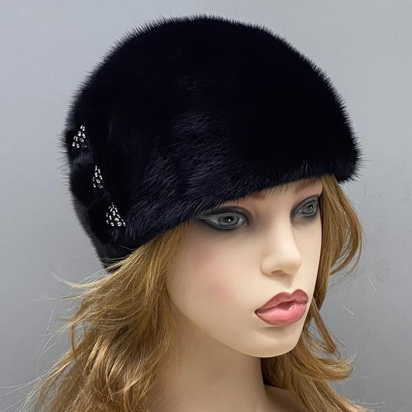

Зимние шапки для женщин из натурального меха норки, роскошные шапки-бини, женские шапки-черепа, ветрозащитная снежная уличная шапка One Size чёрный