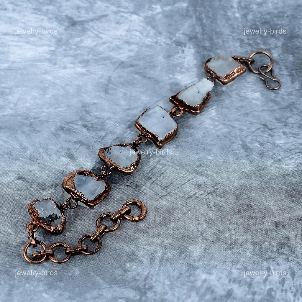 Fancy White Rainbow Stone Copper Hook Handmade Electroformed Friendship Bracelet VP-117
