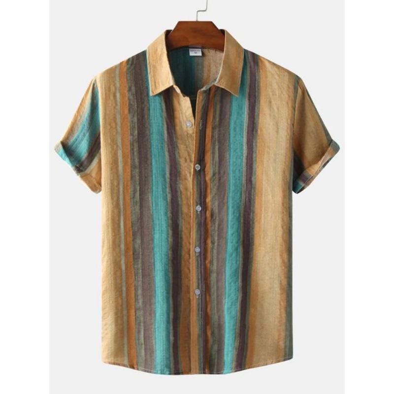 1116 New Hawaiian Beach Shirt Men's 1D Striped Digital Printing Men's Shirt