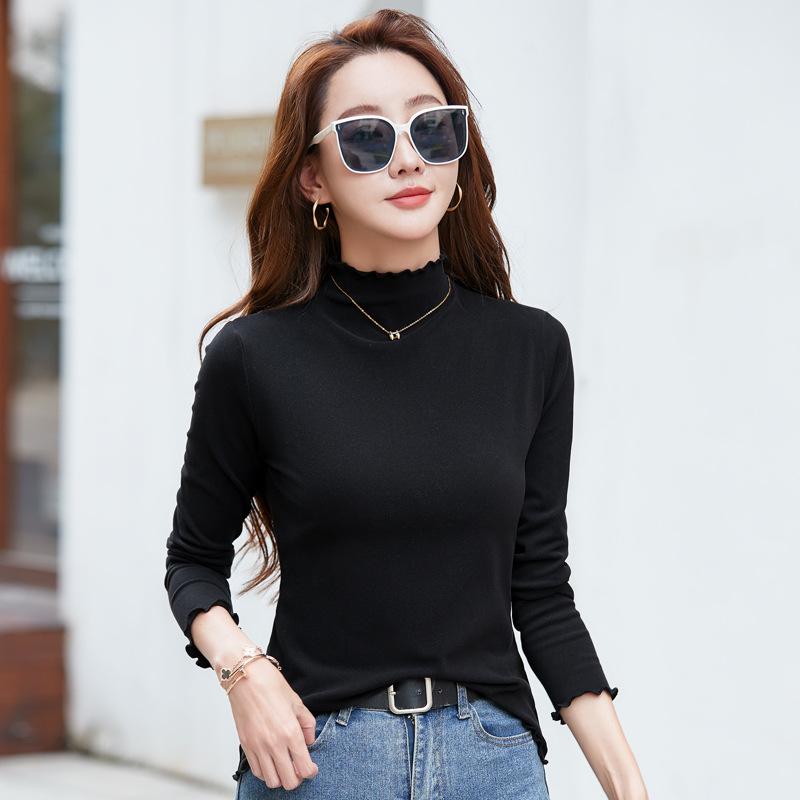 

Новая немецкая бархатная полуводолазка с воротником для женщин с длинными рукавами осень-зима корейская версия утягивающая однотонная S чёрный