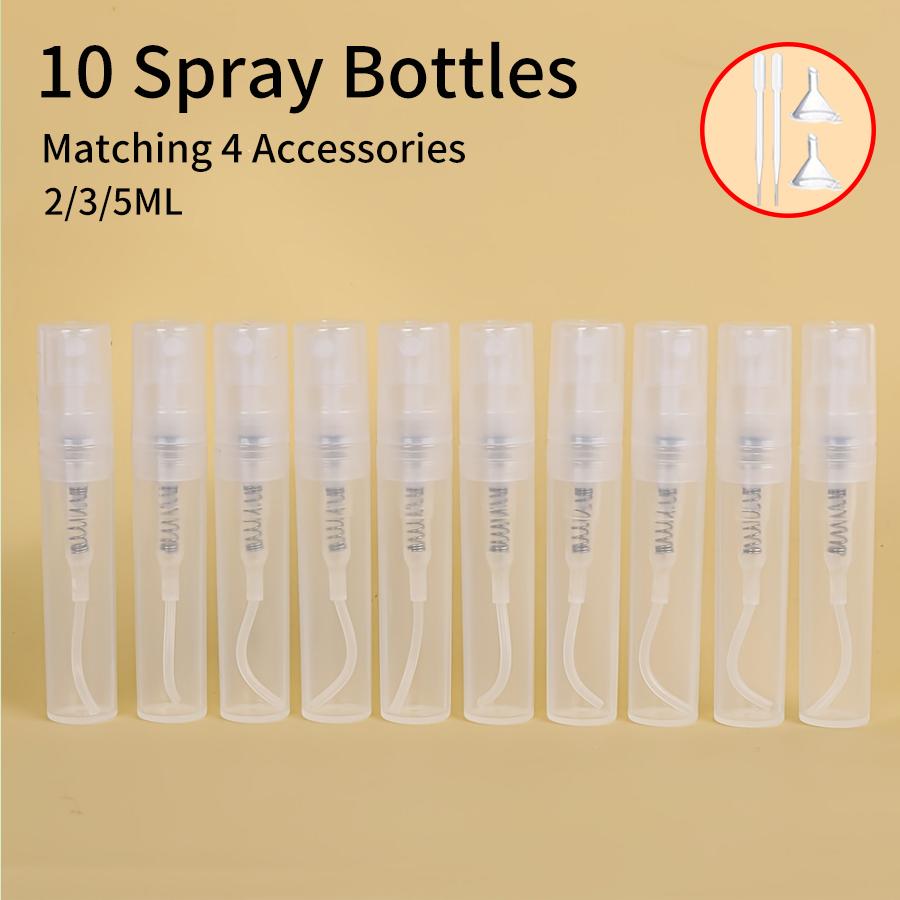 

10pcs 4 Accessories 2/3/5ml Leakproof Travel Perfume Atomizer with 10 Spray Bottles, 2 Funnels, 2 Droppers Refillable 2ml&Plastic