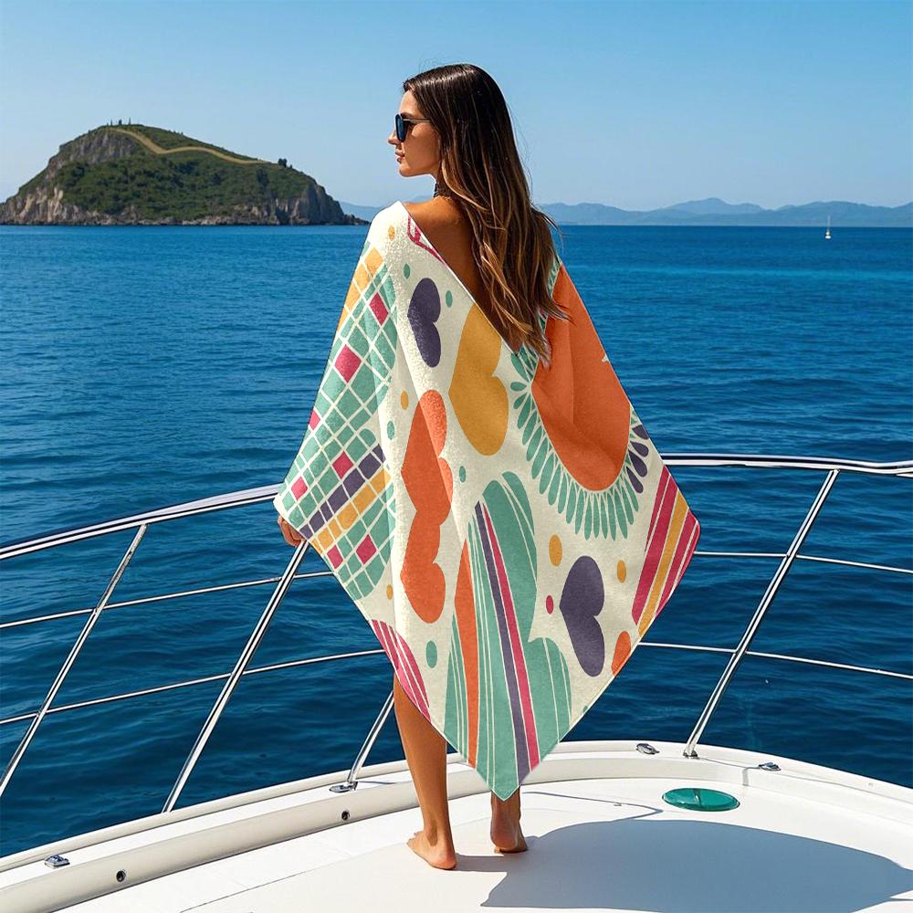 Colorful Heart Carnival Quick Drying Bath Towel Microfiber beach towel - light weight swimming camping yoga beach out