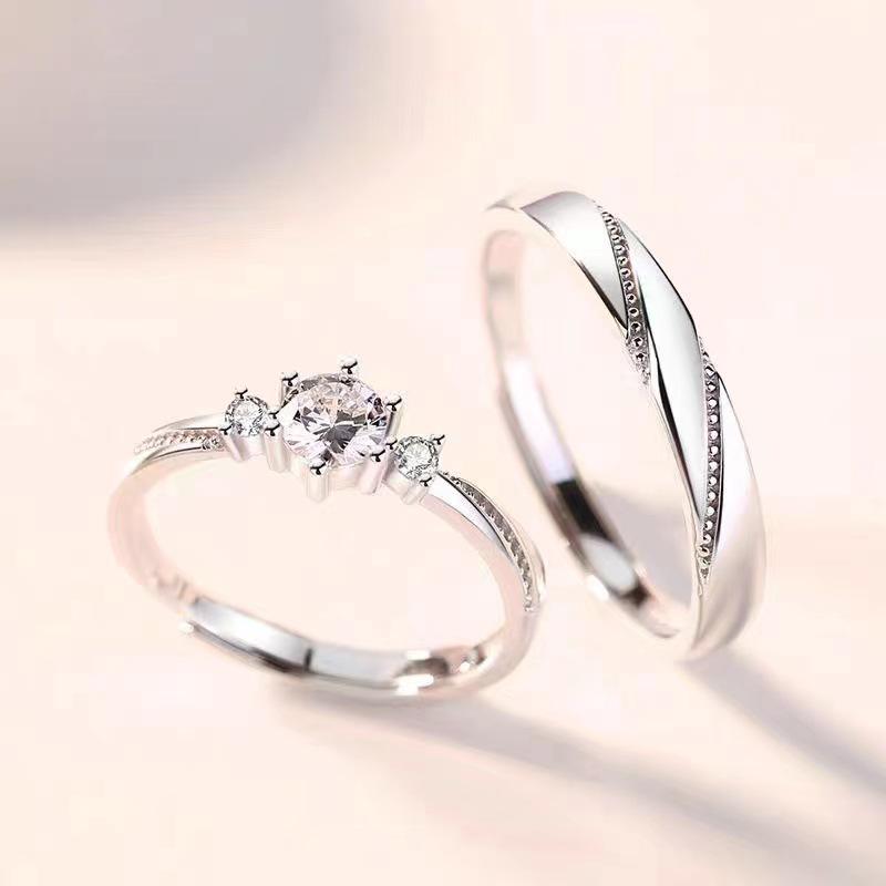 Love at First Sight: Adjustable Unisex Couple Rings with Diamond Inlay - Japanese & Korean Style