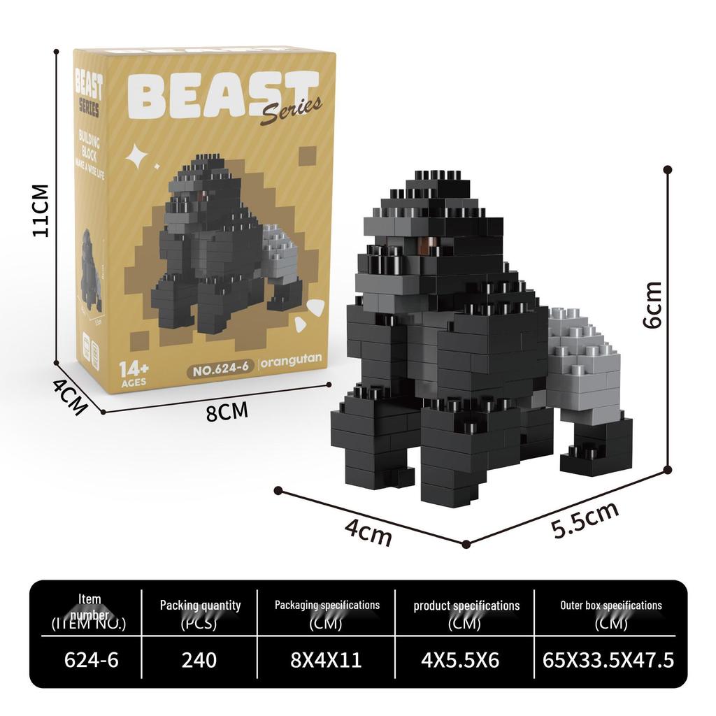 Fierce Beasts Building Block Model: Lion, Tiger, Black Panther, Gorilla - Educational Toy Gift