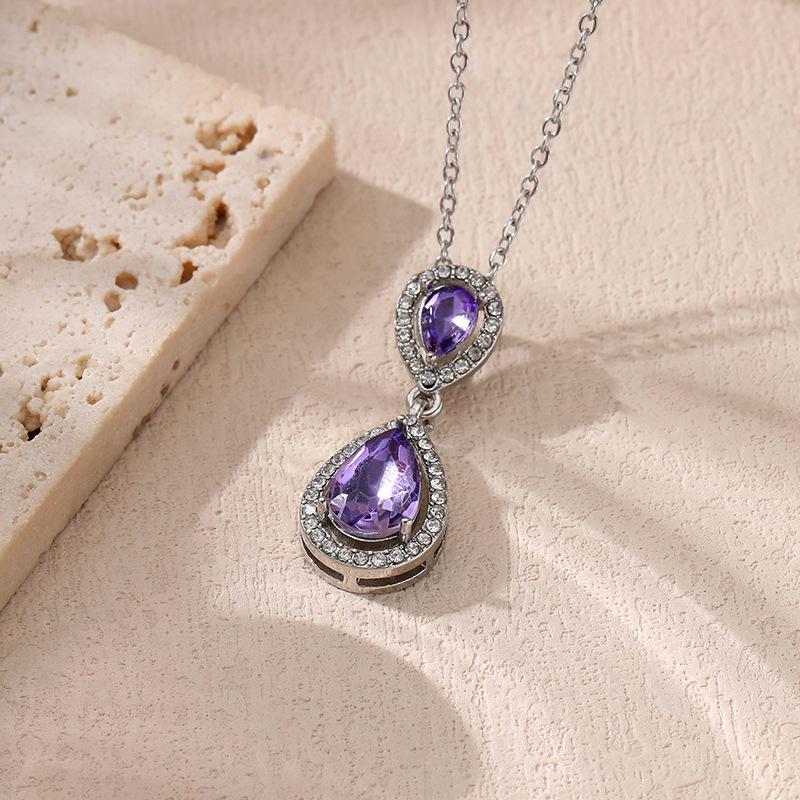 Water drop type diamond-encrusted chain necklace, high-end versatile women's necklace