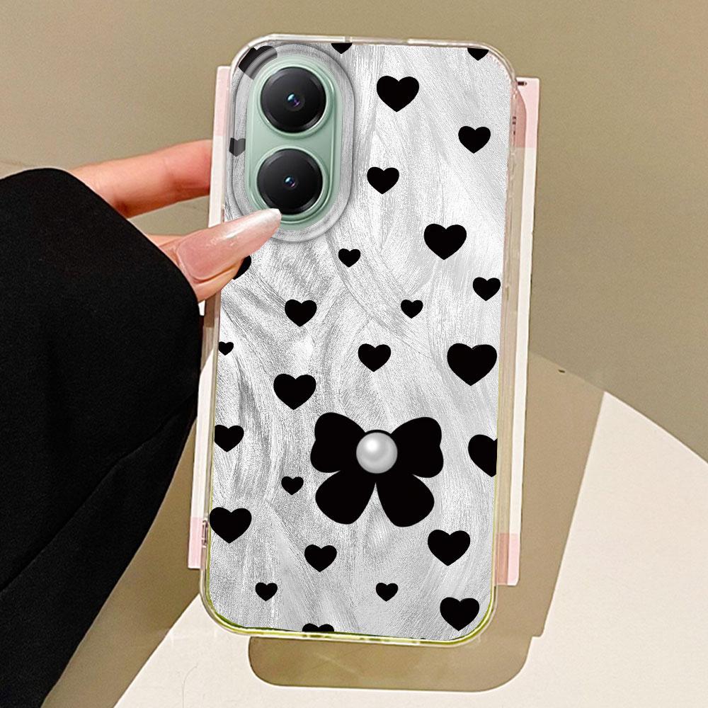 

Green Love Heart Bow Feather Texture Phone Case for Xiaomi Poco X5 X7 M6 Pro X6 X3 Pro NFC C75 C71 C65 C61 M5S Silicone Cover Redmi Note 13 Pro 5G білий