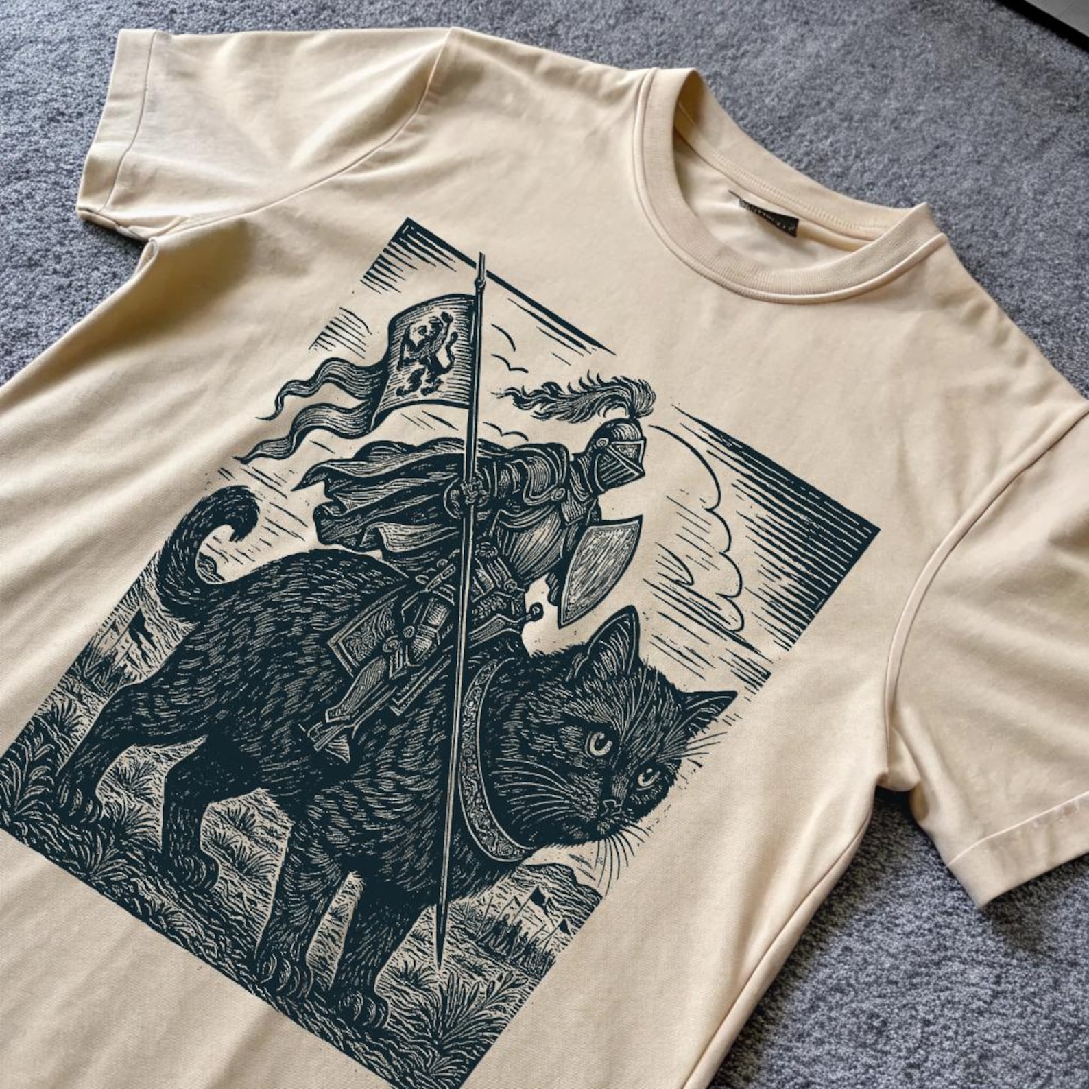 Medieval Knight Shirt, Renaissance Fair Knight Cat Rider, Funny Medieval Shirt, Ren Faire, Funny Meme Shirt, Medieval Fantasy Gift T-Shirt 2XL