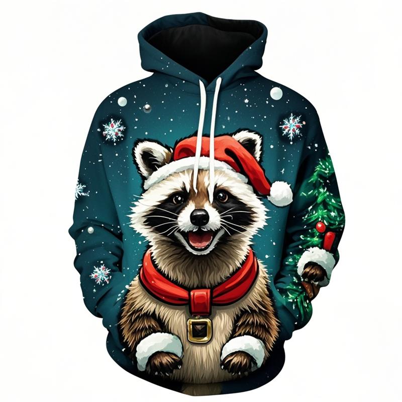 Cute Raccoon Graphic Sweatshirts Harajuku Fashion Christmas Hoodies For Men Female Clothes Tracksuit Boys Pullovers Kids Tops