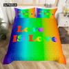 Love Is Love Duvet Cover Rainbow Bedding Set Pride for Love Theme Romantic Comforter Cover Colorful Cartoon Car Bedspread Cover Three-piece Set