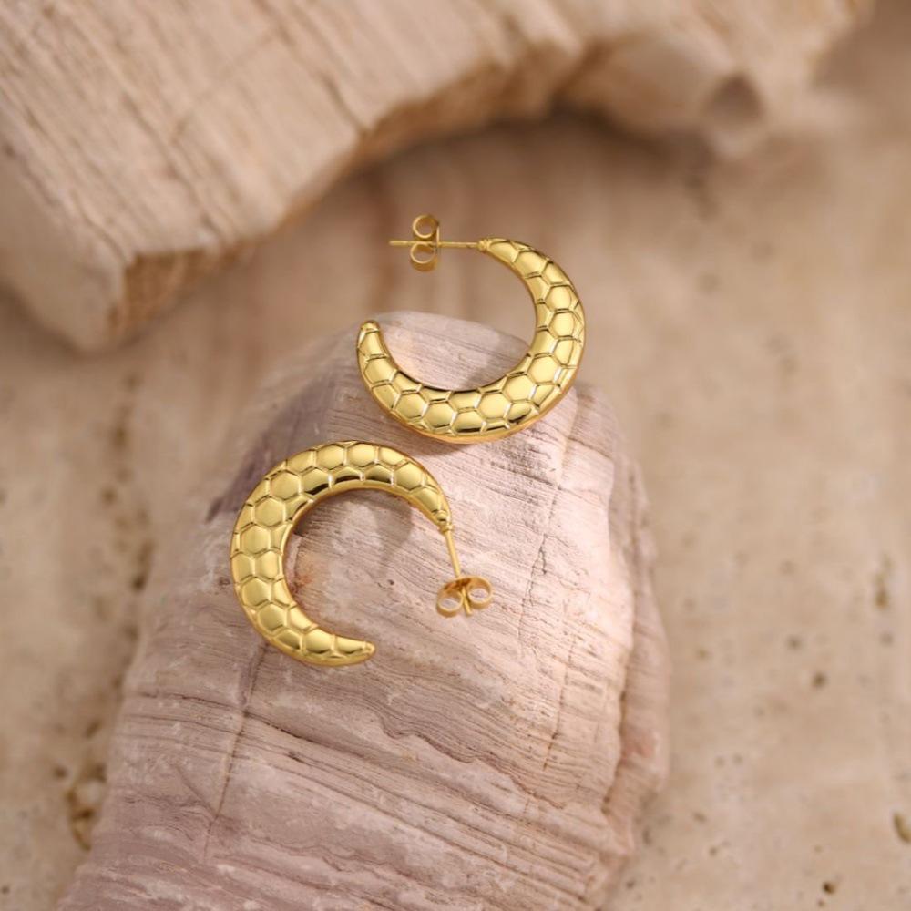 Geometric Irregular Hammered Stainless Steel Stud Earrings for Women Fashion Jewelry