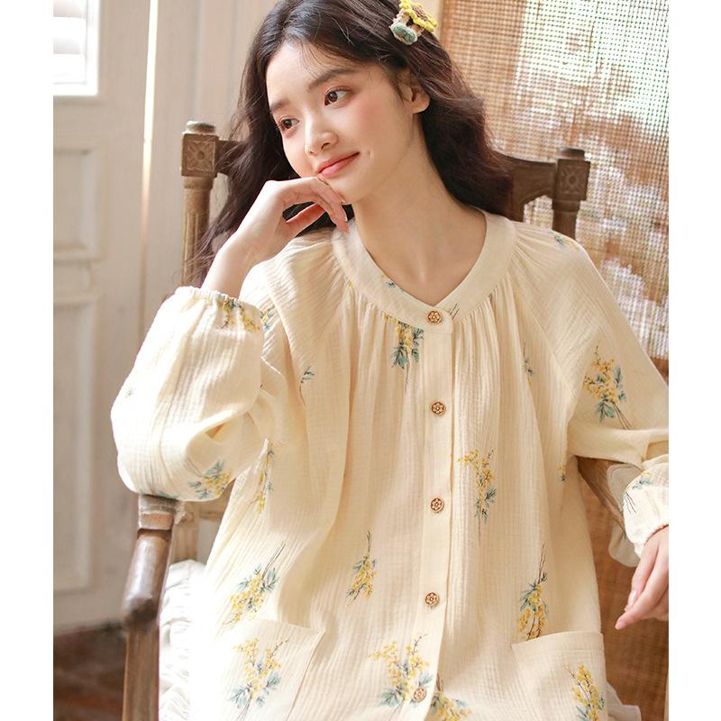 Women's Lightweight 100% Cotton Loungewear Set: Long-Sleeve Casual Printed Cardigan + Pants, Women's Pajamas, $69