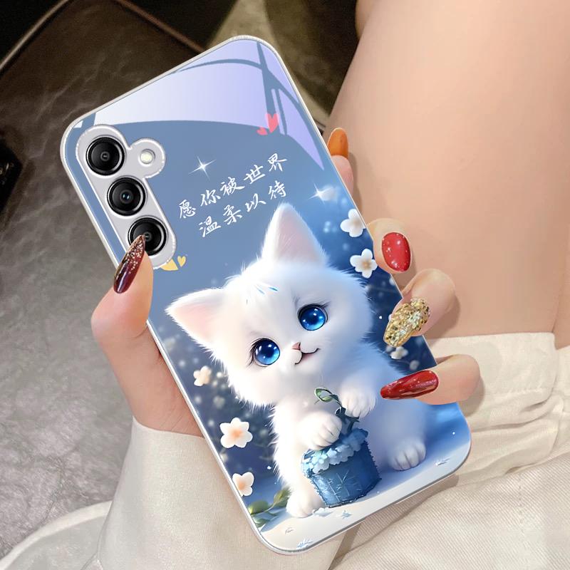 Cute Little Dog Green For Samsung Galaxy A14 4G 20 30 52 20S 21S 22 A32 33 34 42 50 51 53 54 70 71 72 73 5G Glass Phone Case