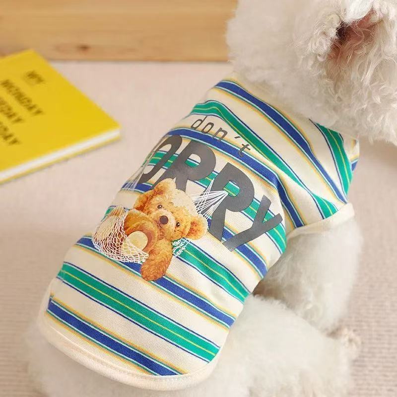 

Swing bear cartoon puppy summer clothes classic stripes XS