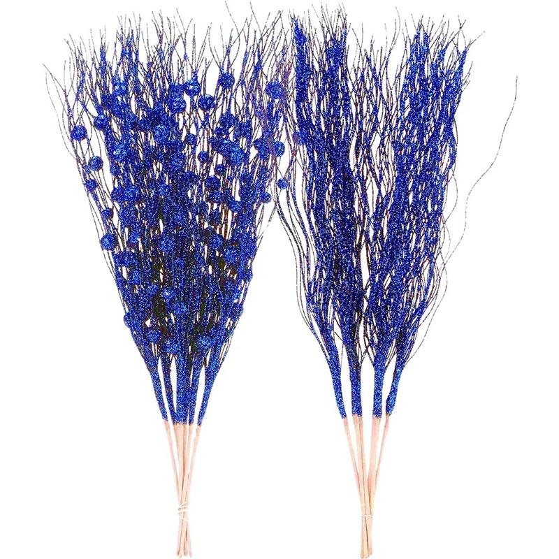 2Pcs Glitter Branches Christmas Tree Decoration Artificial Flowers for Home Fake Flowers Xmas Ornaments New Year Party Decortion