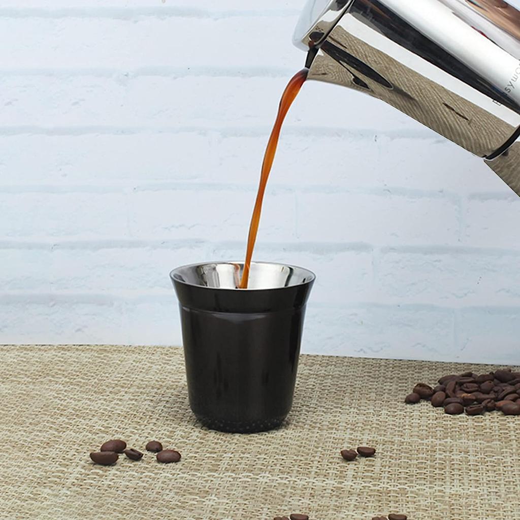 Easyworkz Stainless Steel Double-Walled Insulated Demitasse Espresso Cups, 75ml, Gunmetal (Set of 2)