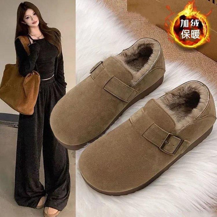 Winter new retro all-inclusive Birkenstocks winter plush home fluffy cotton shoes thickened warm snow boots