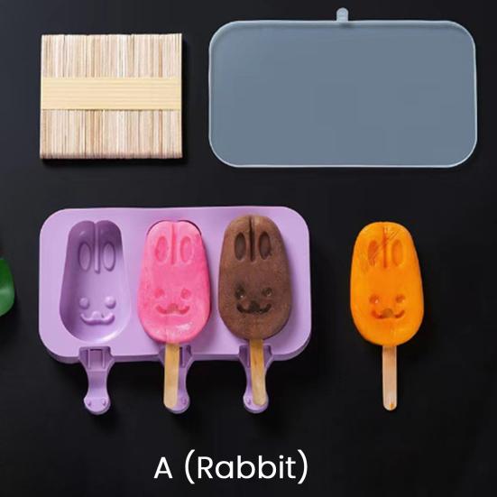 Kids Cartoon Shape Popsicle Molds Food-Grade Silicone Reusable Sticks Non-Stick Design Easy Release Ice Cream Mold
