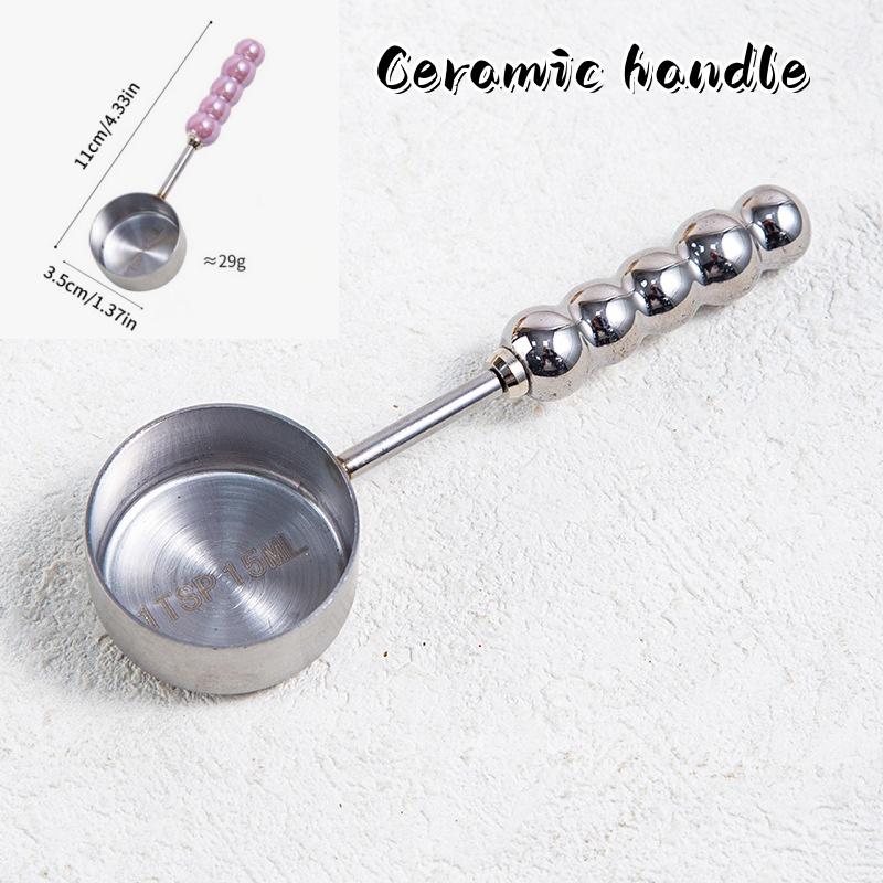 Stainless Steel Measuring Spoon Wooden Handle Measuring Cups Long Handle Coffee Bean Spoon Baking Tools