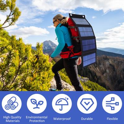 Solar Panel Folding Charger IP65 Waterproof USB Charger Lightweight Outdoor Portable Cell Phone Battery Power Travel Camping
