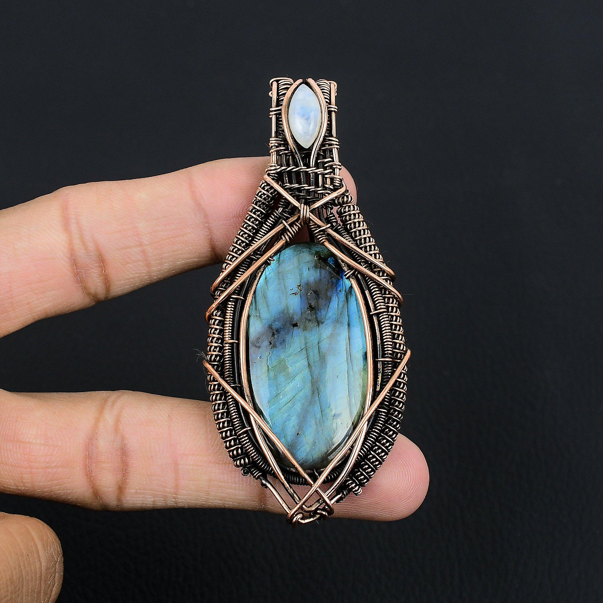 

Labradorite Pendant, Handmade Gemstone 999 Copper Wire Wrapped Pendant Antique Jewelry, For Gift Silver Jewelry 1.77 Inches