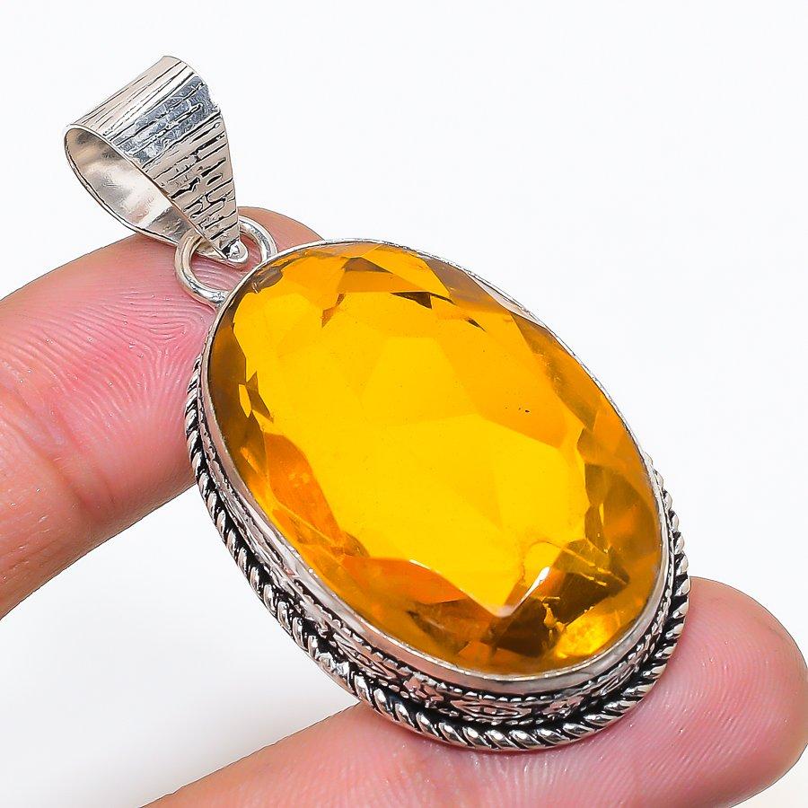 Natural Citrine Gemstone Handmade 925 Sterling Silver Jewelry Pendant 2.29  AP-14260