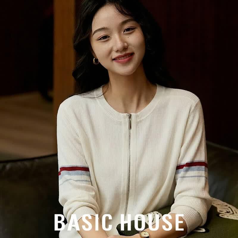 

Basic House Women s 2026 Striped Double Zipper Knit Sweater L