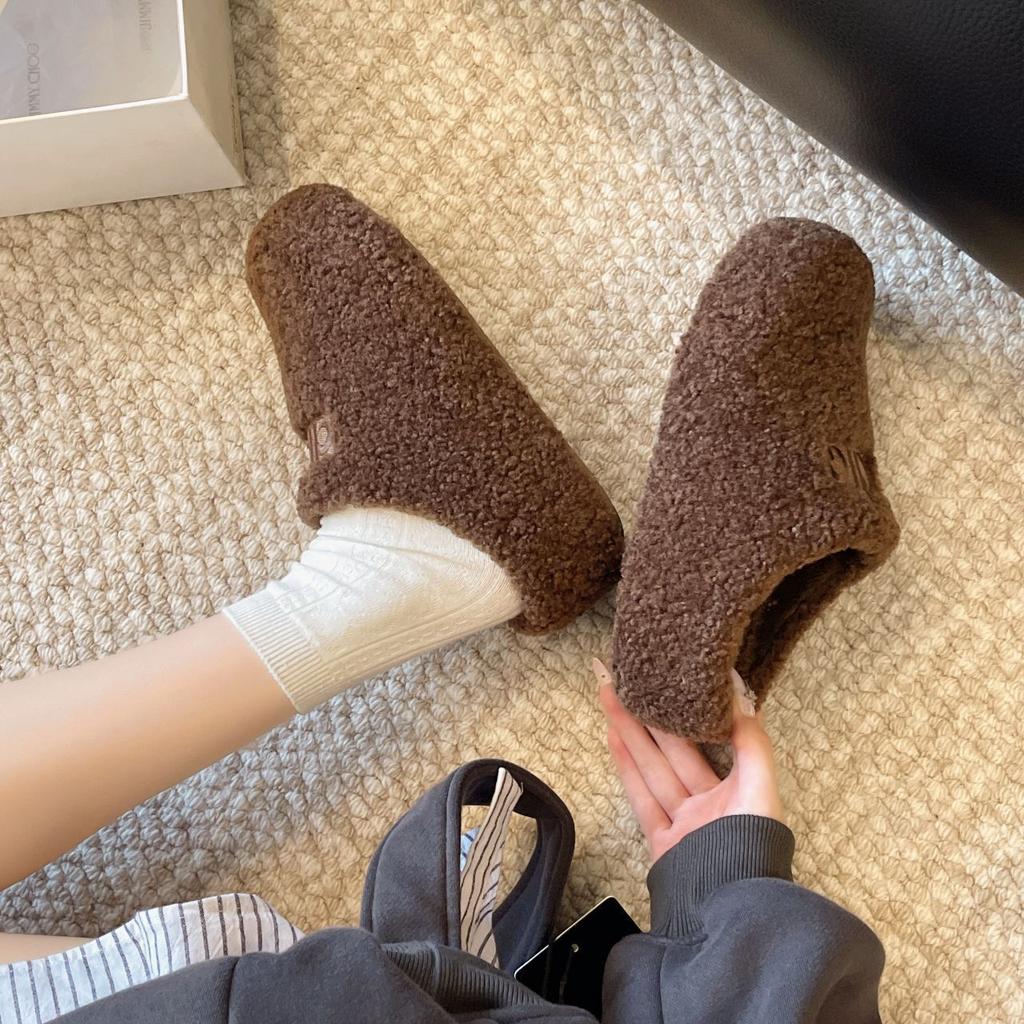 Katoenen pantoffels buiten draagzak hoofd pluizige pantoffels voeten zijn niet moe retro zachte zool Britse stijl veelzijdig winter