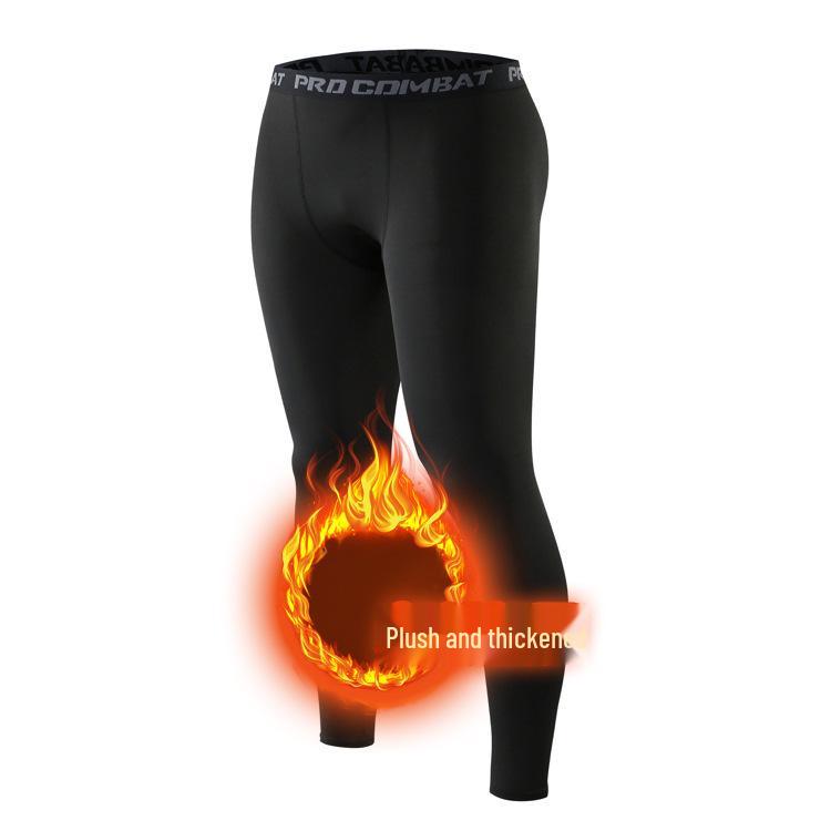 Men's Fleece-Lined Sports Tights: Warm, High-Elasticity, Quick-Dry Base Layer for Running, Basketball, and Training.