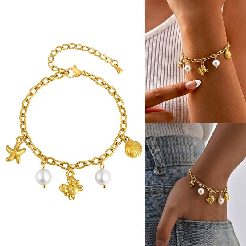 Stylish Ocean Themed Bracelet Pendant Bracelet Everyday Wear Bracelet Stainless Steel Texture for Daily and Party Wear