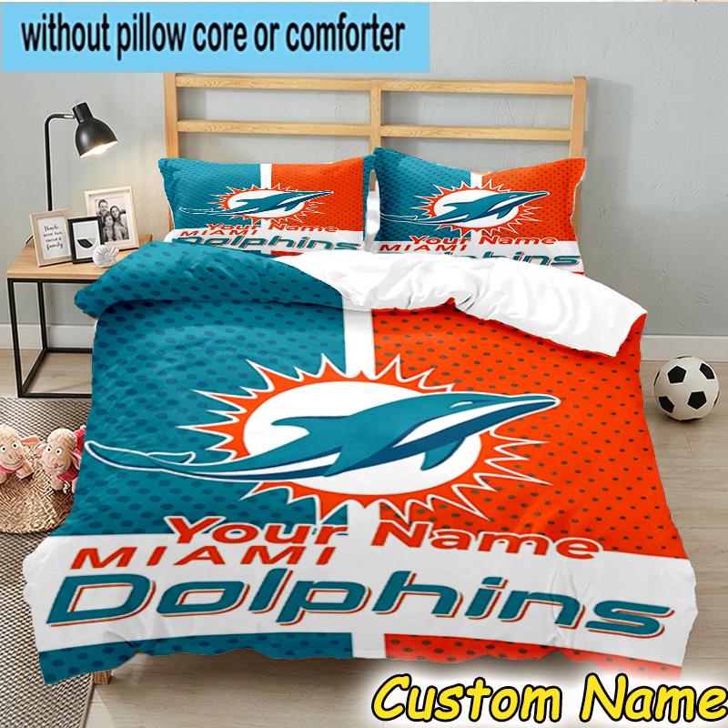 3pcs Custom Name Dolphins Team Bedding Set Includes 1 Duvet Cover & 2 Pillowcases for All Seasons Dormitory Home Decor Christmas gifts