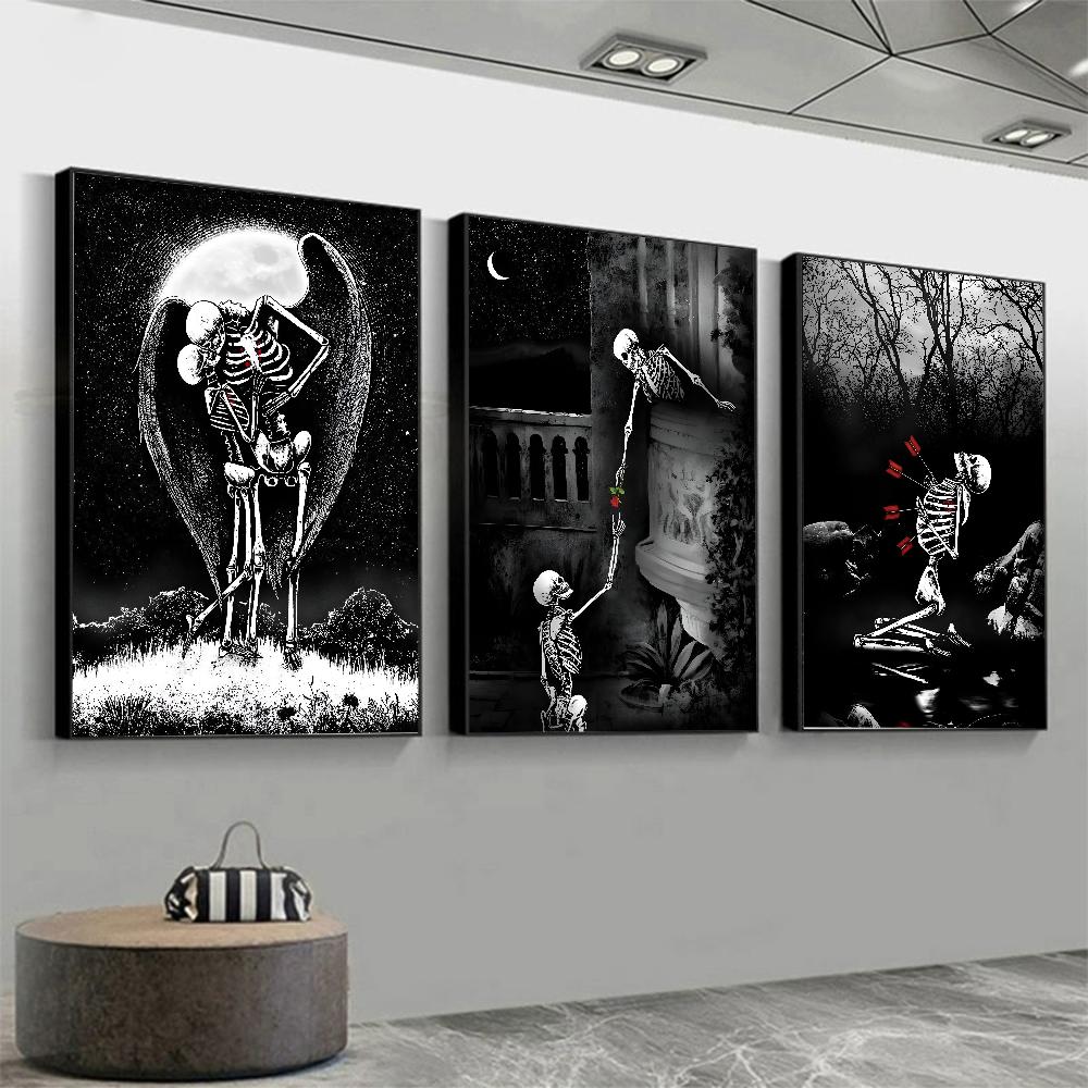 1pc Simple Skull Love Married In Love Poster Stickers Art Wall Murals Decor Game Room Decor Gifts Kawaii HD Painting Cat Cars