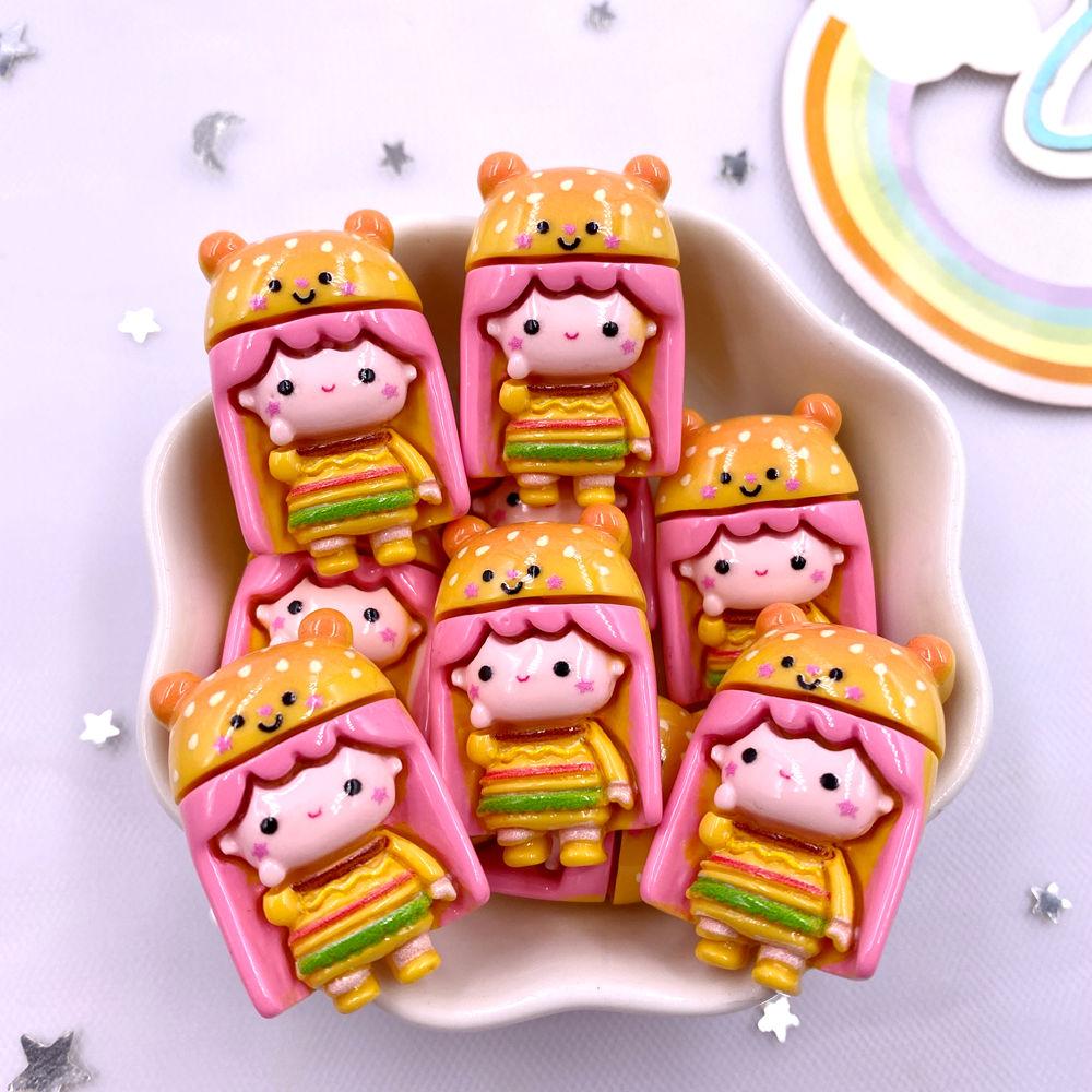 10PCS Resin Colorful Princess Burger Donut Star Cartoon Man Flat Back Stone Figurines Scrapbook DIY Bow Decor Accessories Crafts