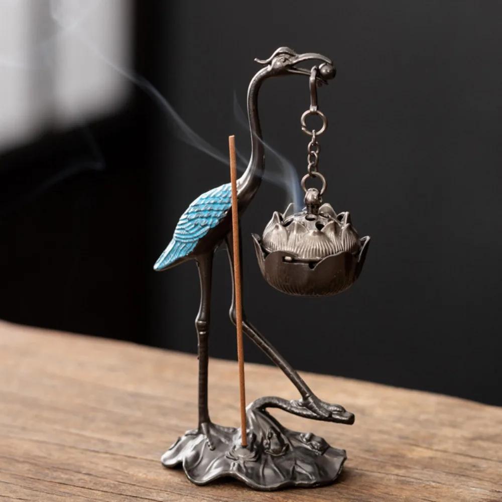 Chinese Style Incense Burner Zinc Alloy Red-crowned Crane Incense Holder Beautiful Design Accessories Incense Burning Gifts